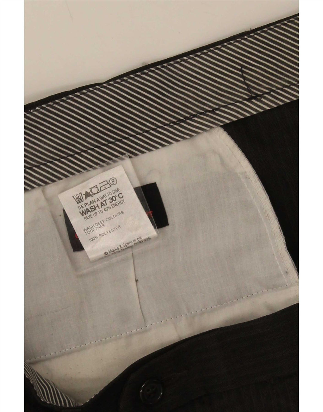 Marks & Spencer Pantalon de costume pour homme W36 L29 Marron à fines rayures Polyester