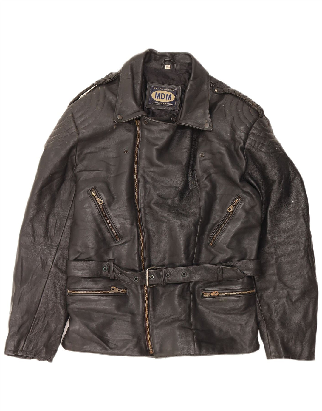 Veste motard en cuir femme vintage UK 22 3XL Cuir noir
