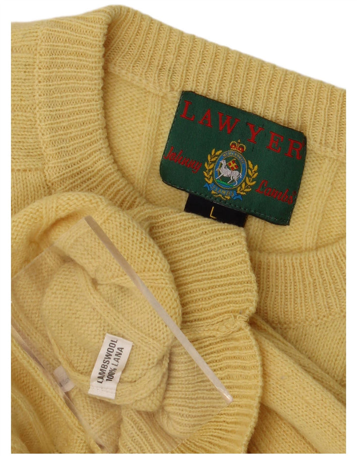 vintage Mens Crew Neck Jumper Pull Grande laine d’agneau jaune