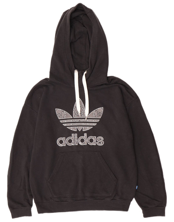 Adidas Pull à capuche graphique pour femme UK 14 en coton noir moyen