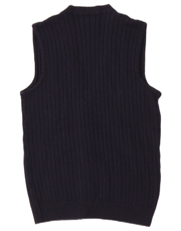 vintage Mens Cardigan sans manches Pull Petit Bleu Marine