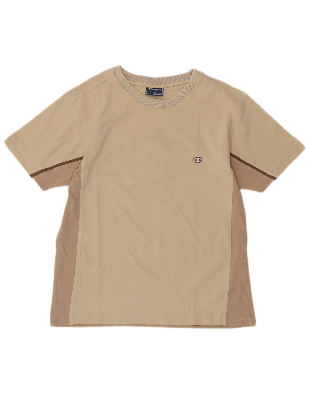 CHAMPION T-Shirt Homme Petit Beige Colorblock Coton
