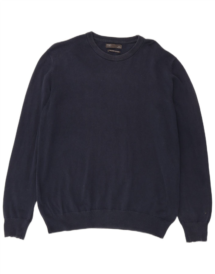 Marks & Spencer Pull à col rond pour homme en coton bleu marine Taille L