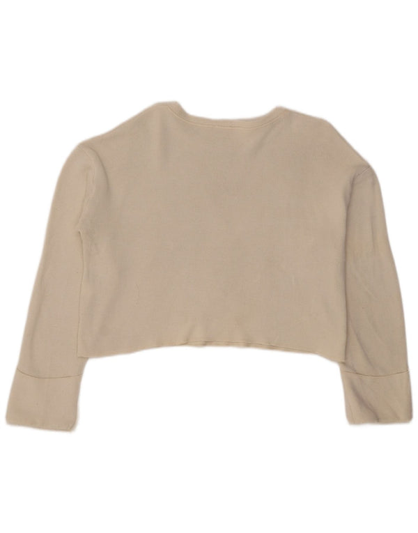 Zara Haut court surdimensionné à manches longues pour femme UK 10 Petite viscose blanche