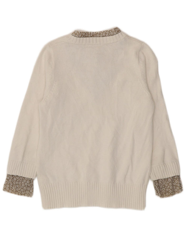 Marks & Spencer Pull col en V pour femme UK 10 Petit motif floral blanc