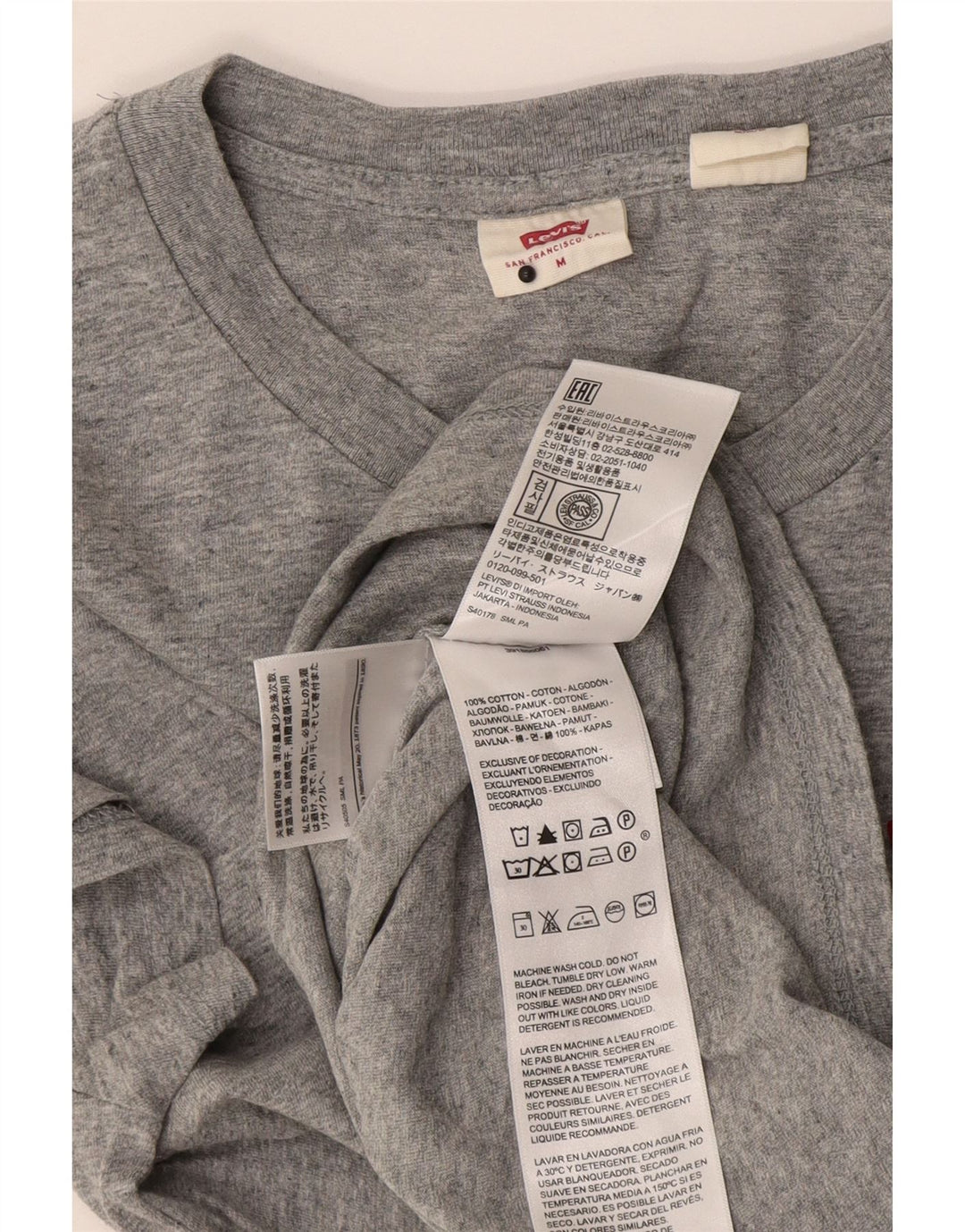 Levi's T-Shirt Femme UK 12 Gris Moyen Moucheté Coton
