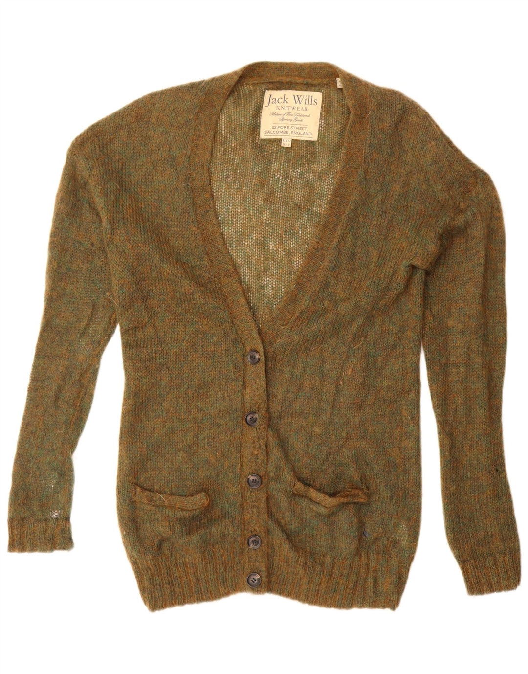 Jack Wills Pull cardigan surdimensionné pour femme UK 12 Kaki moyen moucheté
