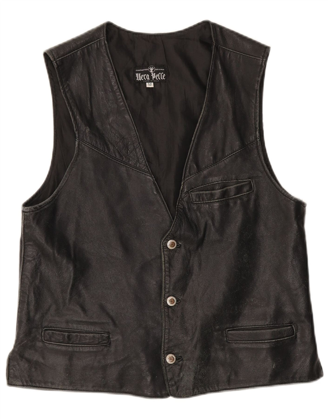 VINTAGE Gilet en cuir homme IT 52 Grand cuir noir