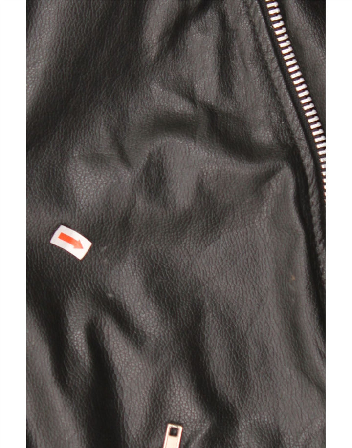 VINTAGE Femme Veste de motard en cuir surdimensionné UK 10 Petit cuir noir