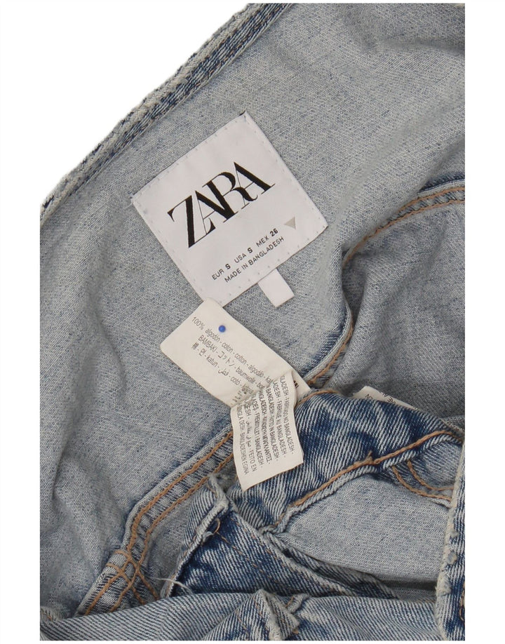 Zara Combishort en denim vieilli pour femme UK 10 Petit coton bleu