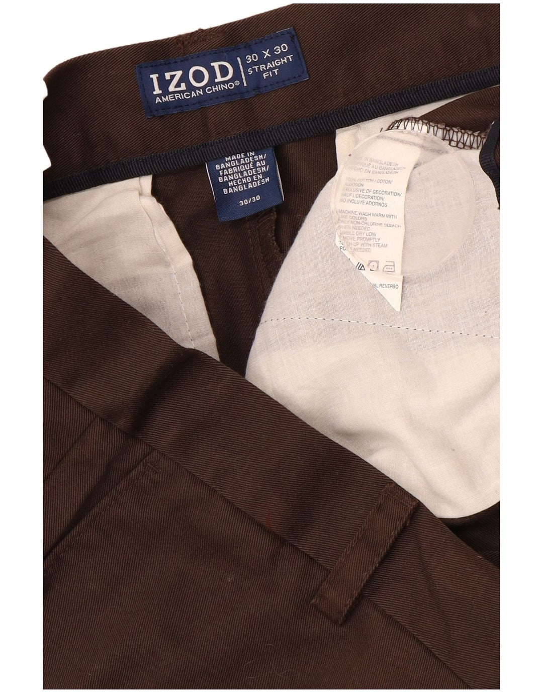 IZOD Pantalon Chino Droit Homme W30 L30 Marron Coton