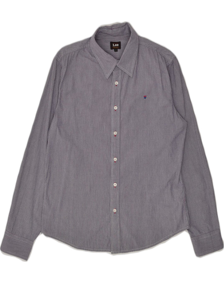 LEE Mens Shirt Medium Navy Blue Striped Cotton | Vintage Lee | Thrift | Second-Hand Lee | Used Clothing | Messina Hembry 