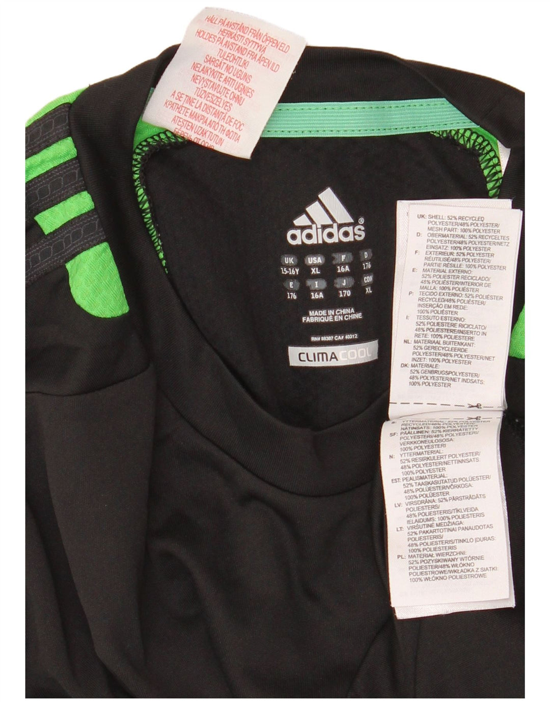Adidas Garçon Climacool T-Shirt Top 15-16 ans Noir Colourblock Polyester
