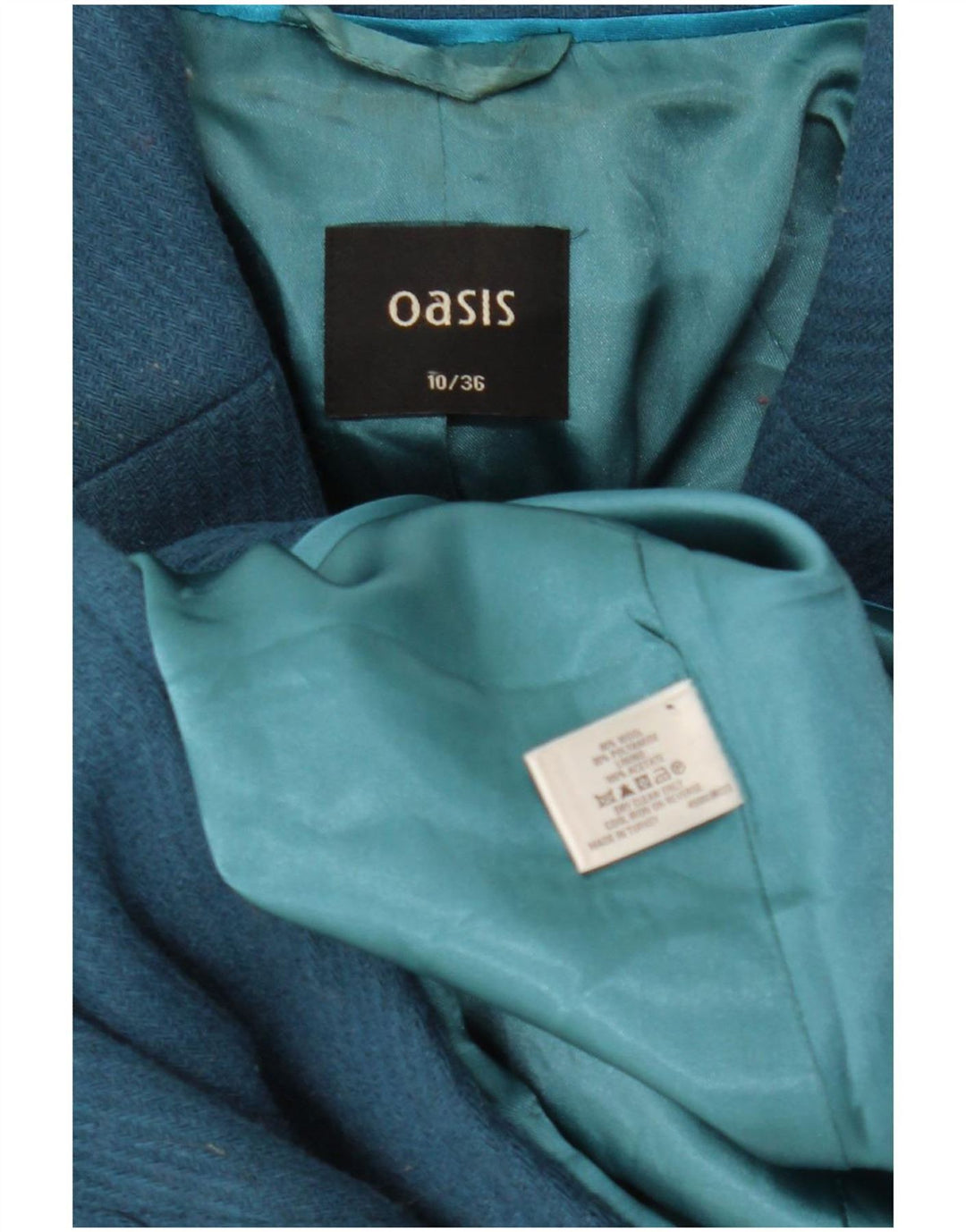 Oasis Manteau Femme UK 10 Petite Laine Bleue