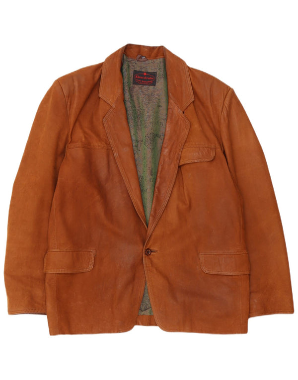vintage Homme 1 Bouton Veste Blazer En Cuir IT 52 Grand Marron