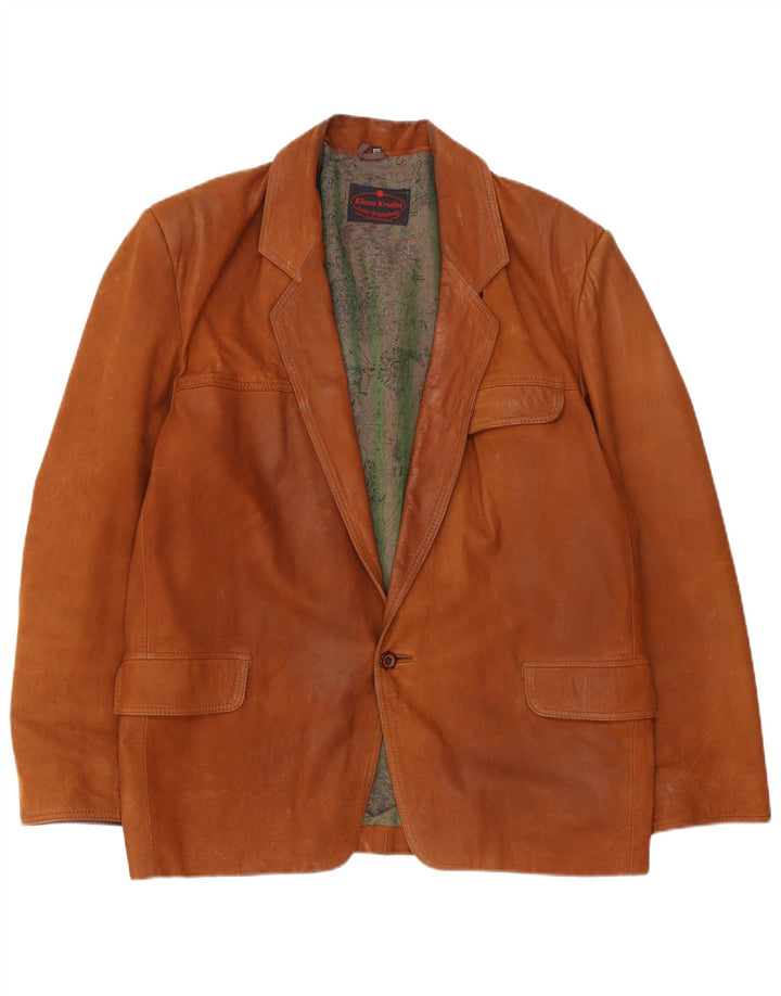 vintage Homme 1 Bouton Veste Blazer En Cuir IT 52 Grand Marron