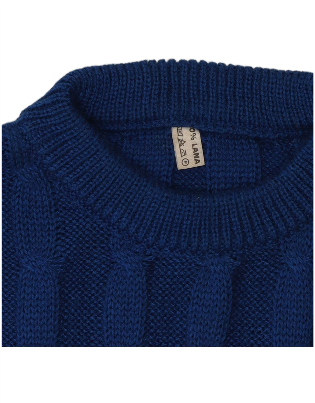 VINTAGE Pull col rond homme laine bleu moyen