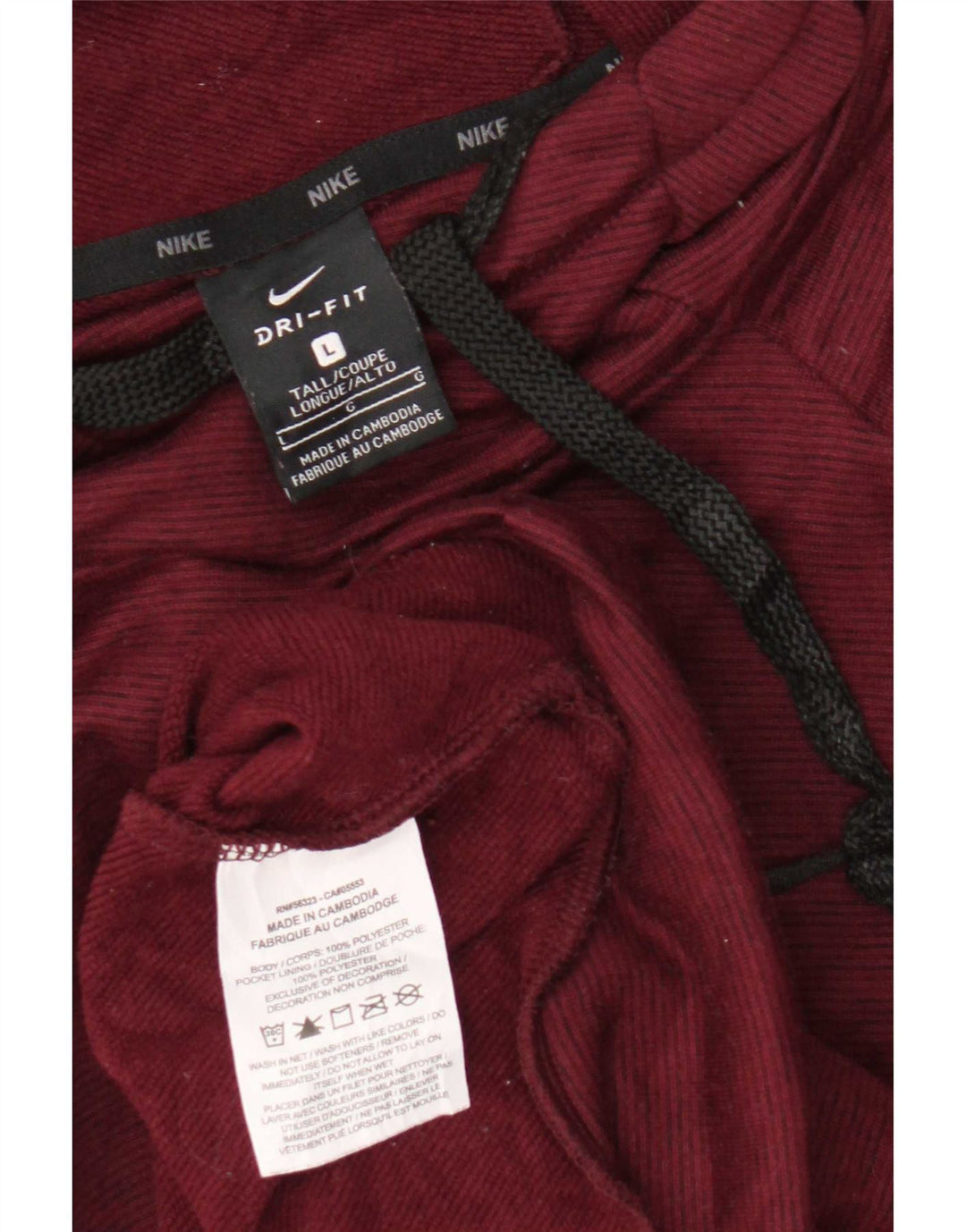 Nike Pull à capuche Dri Fit pour homme en polyester bordeaux Taille L