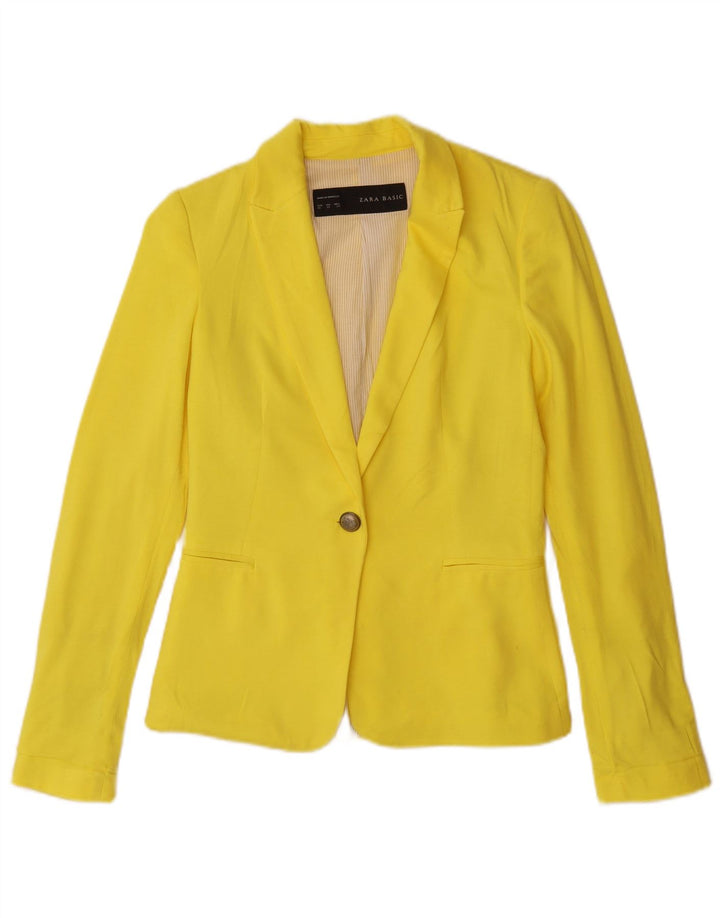Zara Veste Blazer 1 Bouton Femme UK 6 XS Jaune Viscose