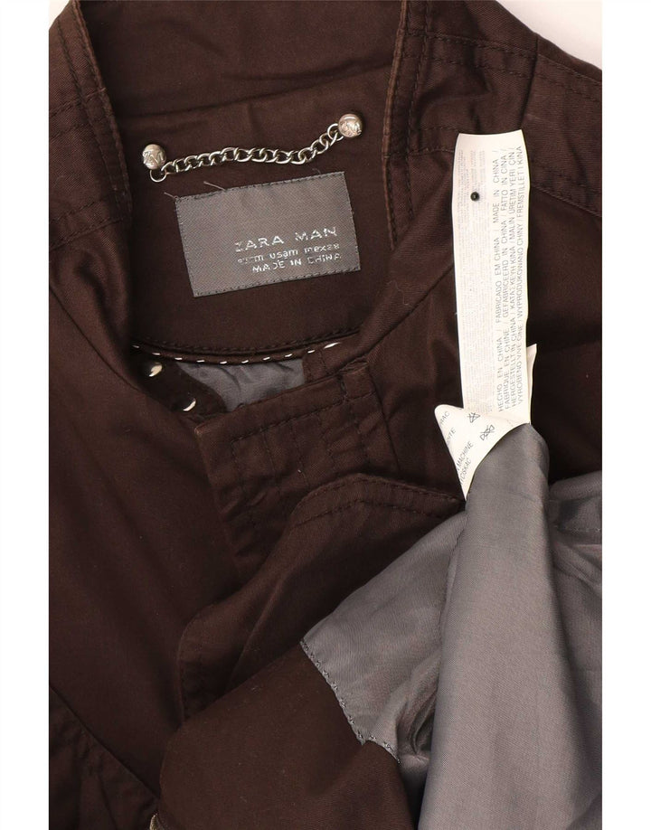 Zara Veste Militaire Homme UK 38 Coton Marron Moyen