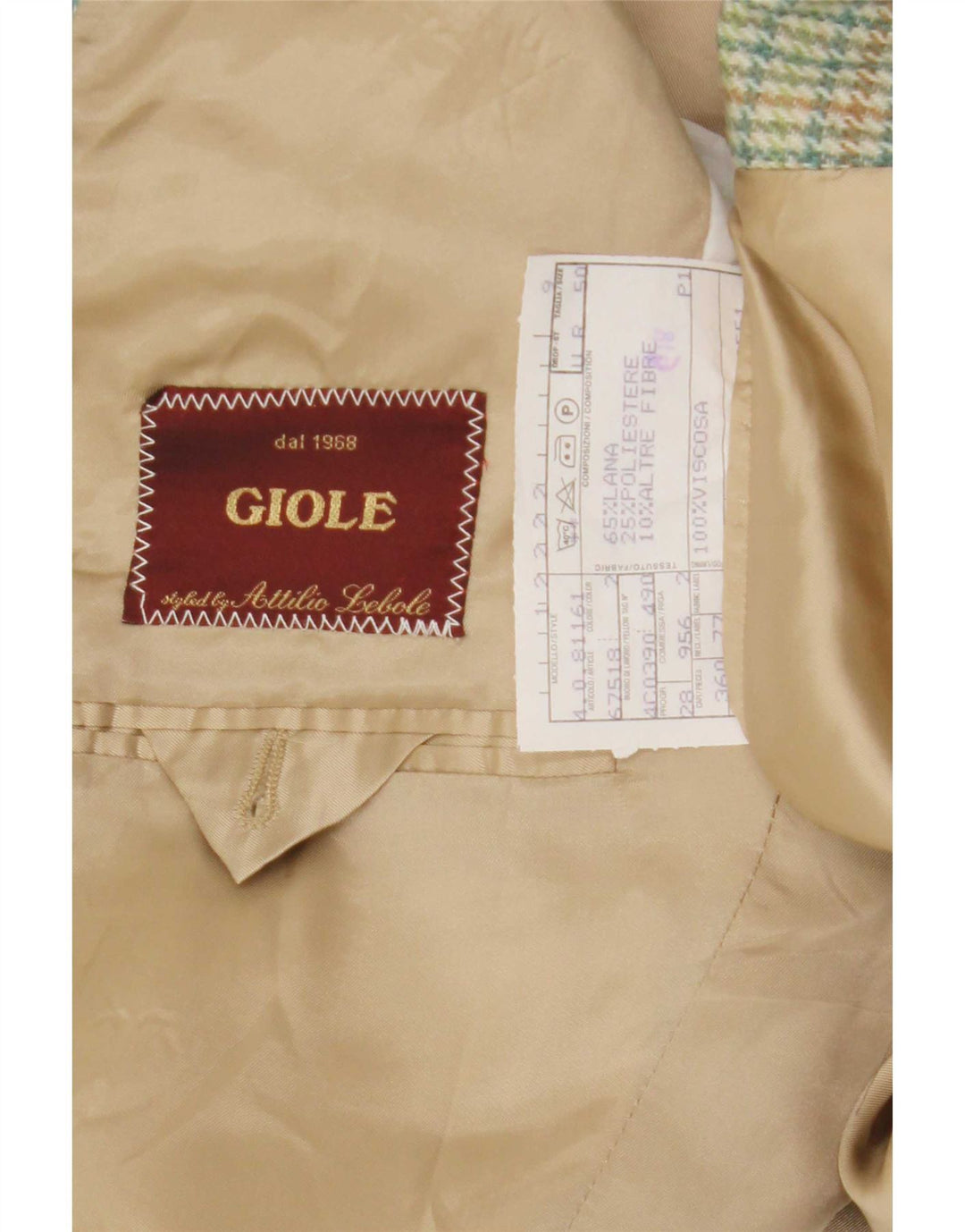 Lebole Veste Blazer 2 Boutons Homme IT 50 Large Vert Pied-de-Poule Laine