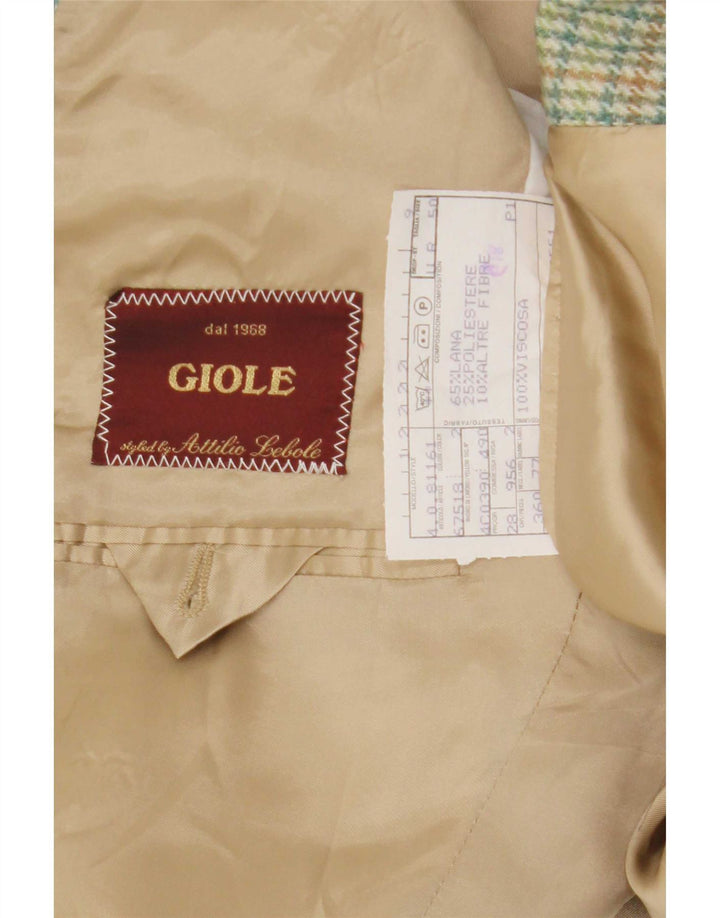 Lebole Veste Blazer 2 Boutons Homme IT 50 Large Vert Pied-de-Poule Laine