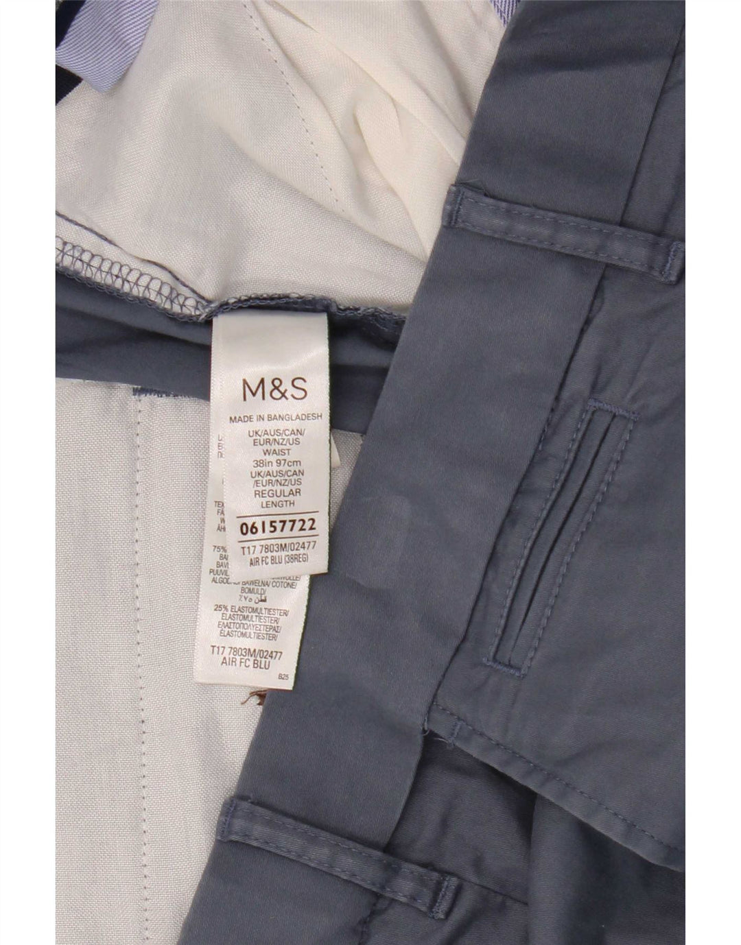 Marks & Spencer Short Chino Homme W38 XL Bleu Coton