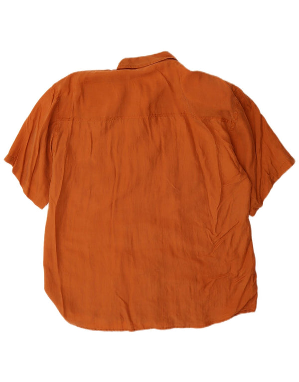 Chemise à manches courtes femme vintage UK 14 Soie marron moyen