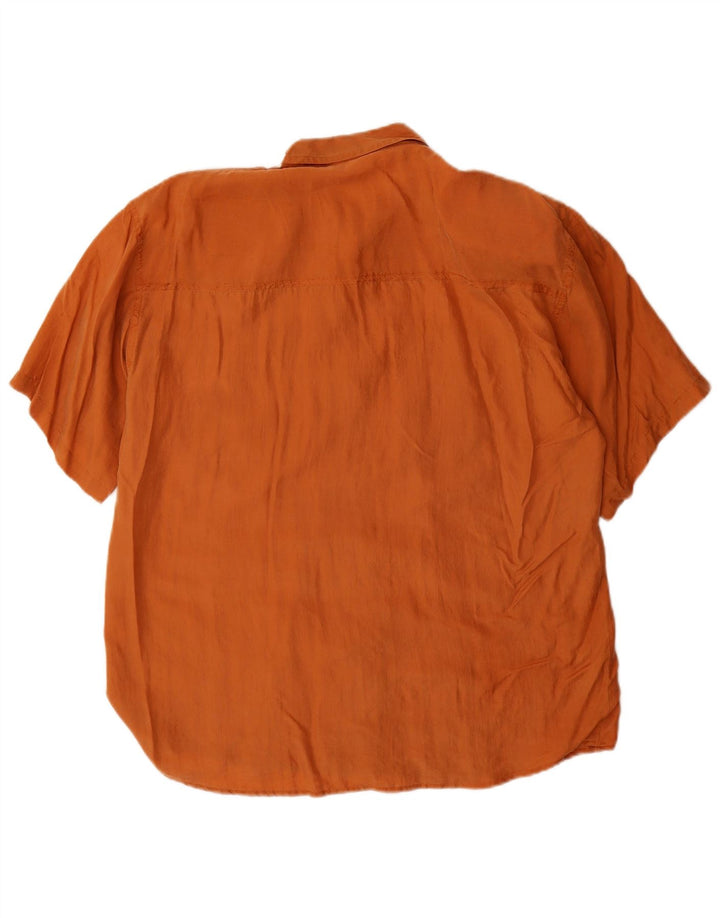 Chemise à manches courtes femme vintage UK 14 Soie marron moyen
