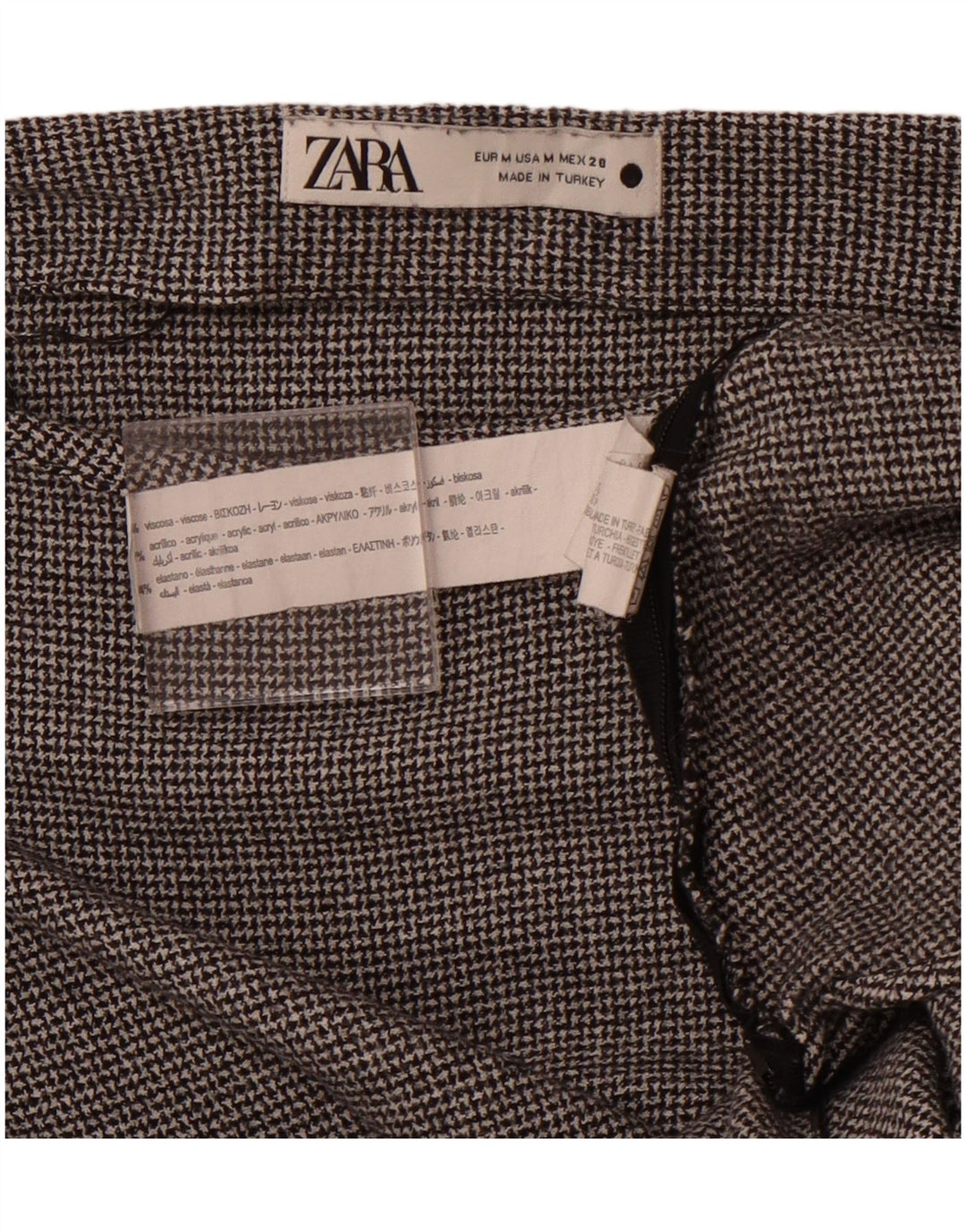 ZARA Chemisier à manches longues pour femme UK 12 Gris moyen en viscose pied-de-poule