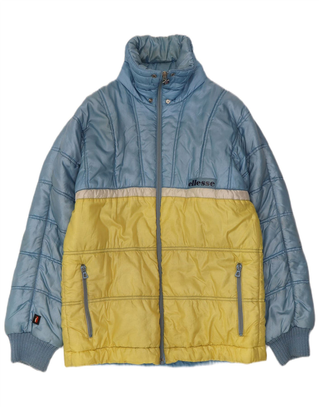 Ellesse Veste matelassée à capuche pour homme UK 38 Bleu moyen Nylon colour block