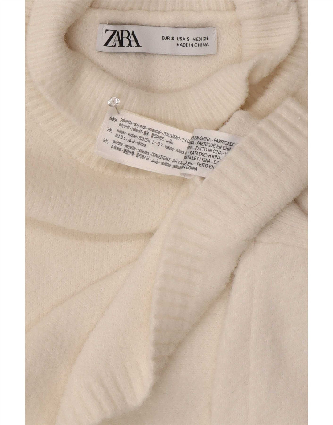 Zara Pull court surdimensionné à col roulé pour femme UK 10 Petit Blanc