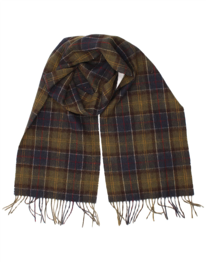 Barbour Écharpe rectangulaire pour homme Taille unique Kaki Plaid Lambswool Classique