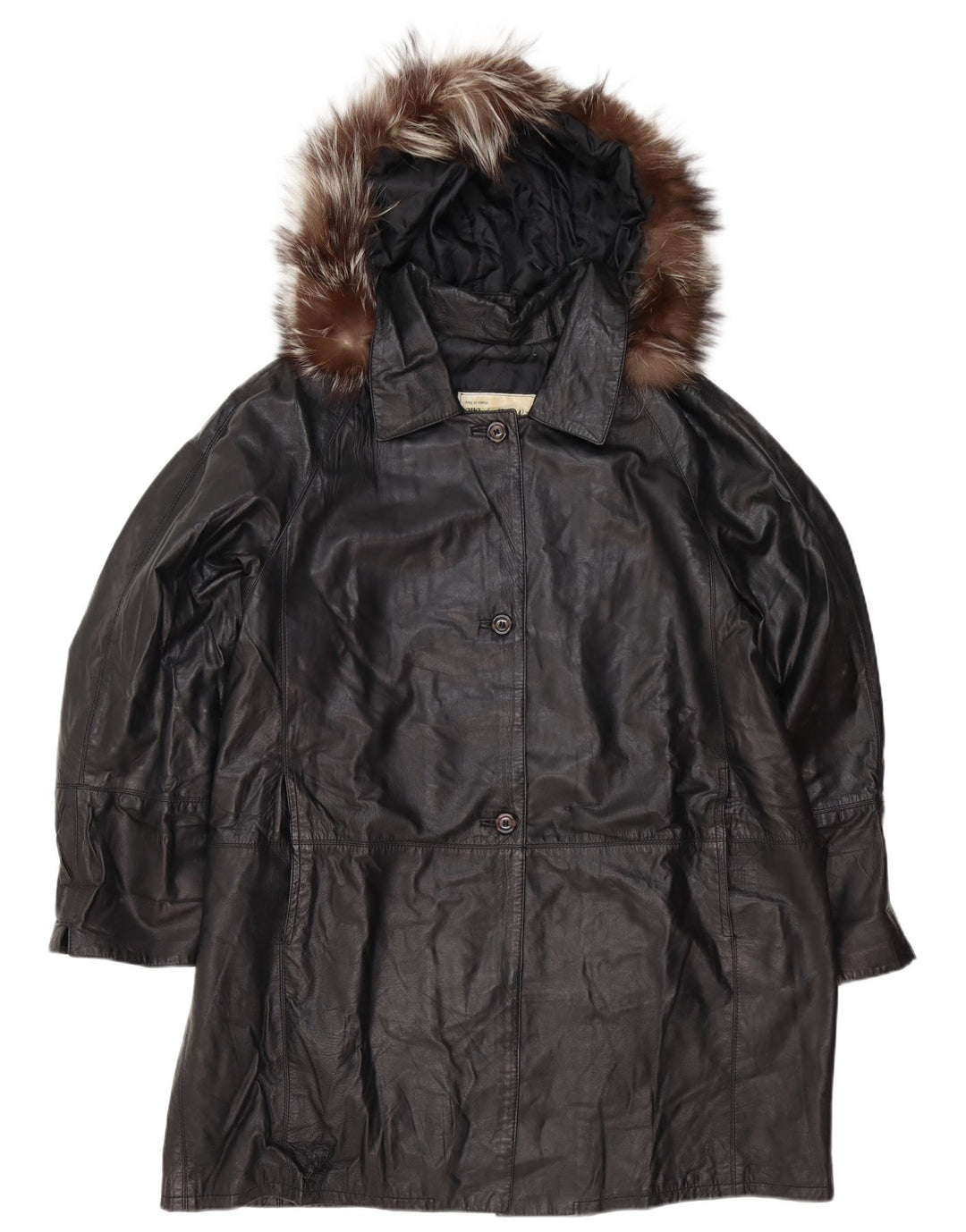 Manteau en cuir surdimensionné à capuche pour femme vintage IT 48 XL Cuir noir