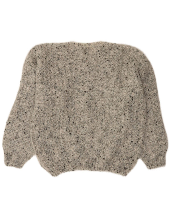 VINTAGE Femme Pull Cardigan Oversize UK 18 XL Gris Moucheté