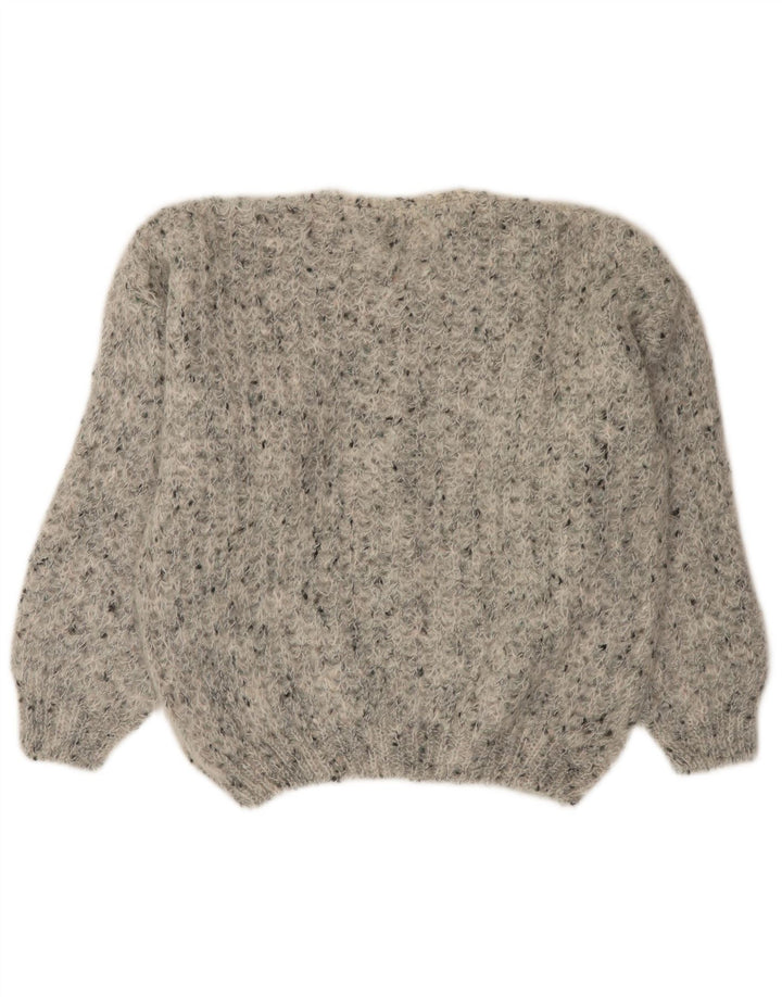 VINTAGE Femme Pull Cardigan Oversize UK 18 XL Gris Moucheté