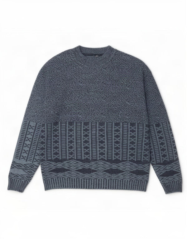 vintage Mens Turtle Neck Jumper Pull XL Bleu Marine Géométrique