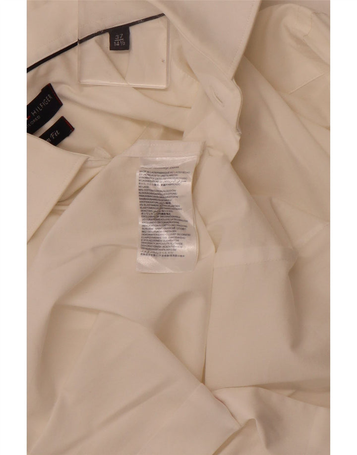 Tommy Hilfiger Chemise sur mesure pour homme Taille 37 14 1/2 Petit coton blanc cassé