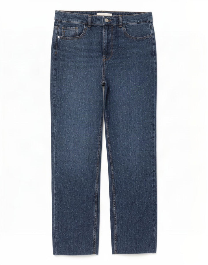 Zara Jean droit pour femme EU 38 Small W28 L28 Bleu à pois