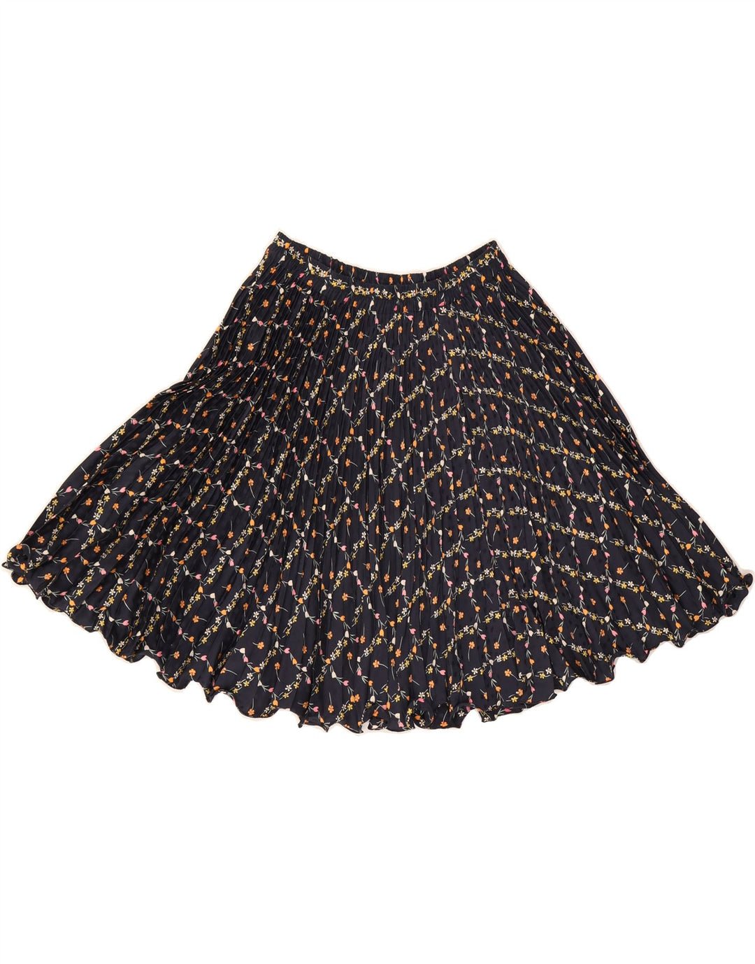 VINTAGE Womens Pleated Skirt W28 Medium Navy Blue Floral Vintage Vintage and Second-Hand Vintage from Messina Hembry 