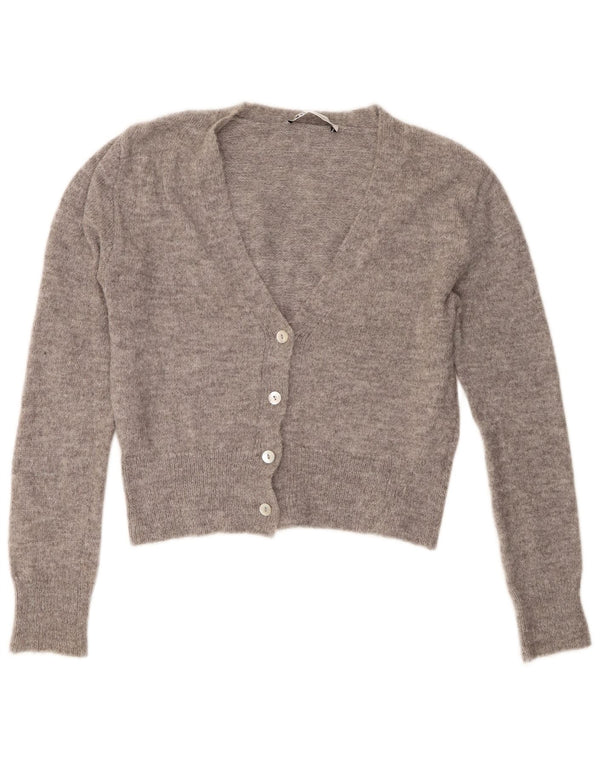 Zara Womens Crop Cardigan Pull UK 14 Gris Moyen