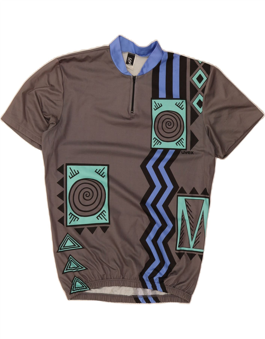 UVEX Mens Short Sleeve Pullover Tracksuit Top Medium Grey Geometric Vintage Uvex and Second-Hand Uvex from Messina Hembry 