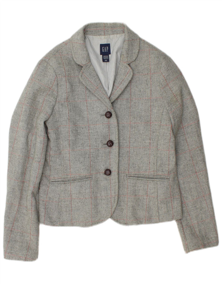Gap Veste Blazer 3 Boutons Femme UK 12 Laine à Carreaux Gris Moyen