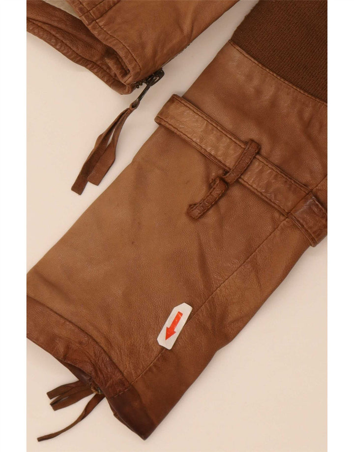 True Religion Veste de motard en cuir pour femme UK 10 Small Beige Colourblock