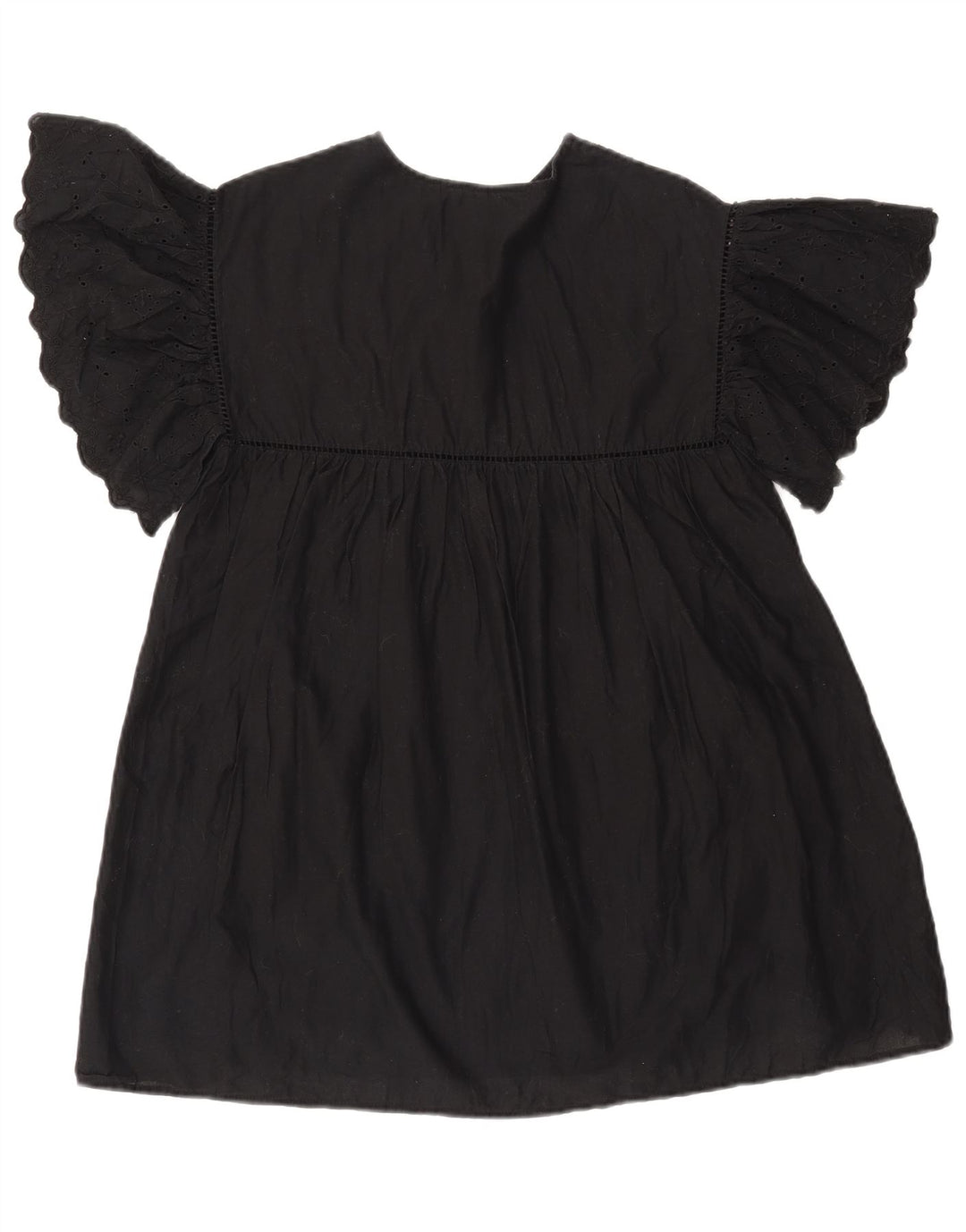 ZARA Robe trapèze chauve-souris fille 9-10 ans coton fleuri noir