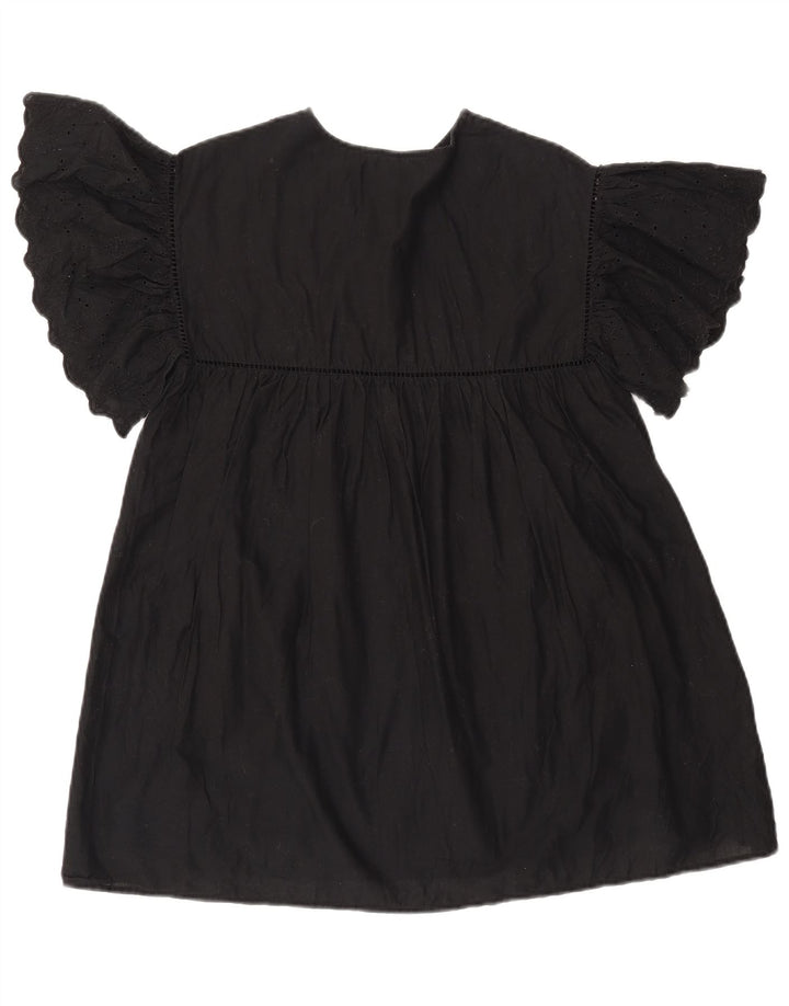 ZARA Robe trapèze chauve-souris fille 9-10 ans coton fleuri noir