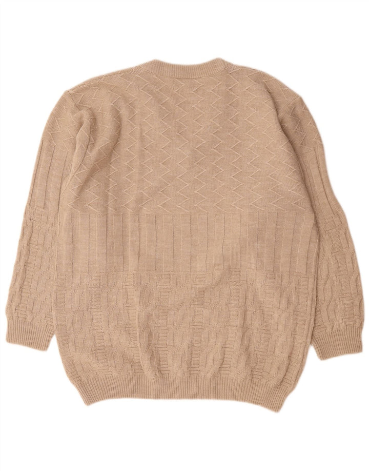 vintage Mens V-Col Jumper Pull Grand Beige Polyacrylique