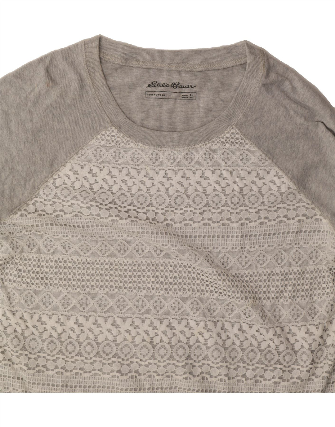 EDDIE BAUER Womens Abstract Pattern T-Shirt Top UK 18 XL Grey Cotton Vintage Eddie Bauer and Second-Hand Eddie Bauer from Messina Hembry 