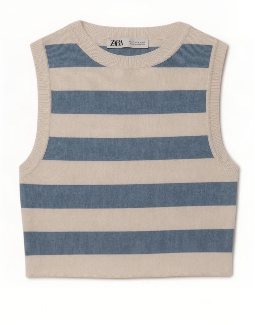 Zara Womens Crop Vest Top UK 12 Bleu Moyen Rayé
