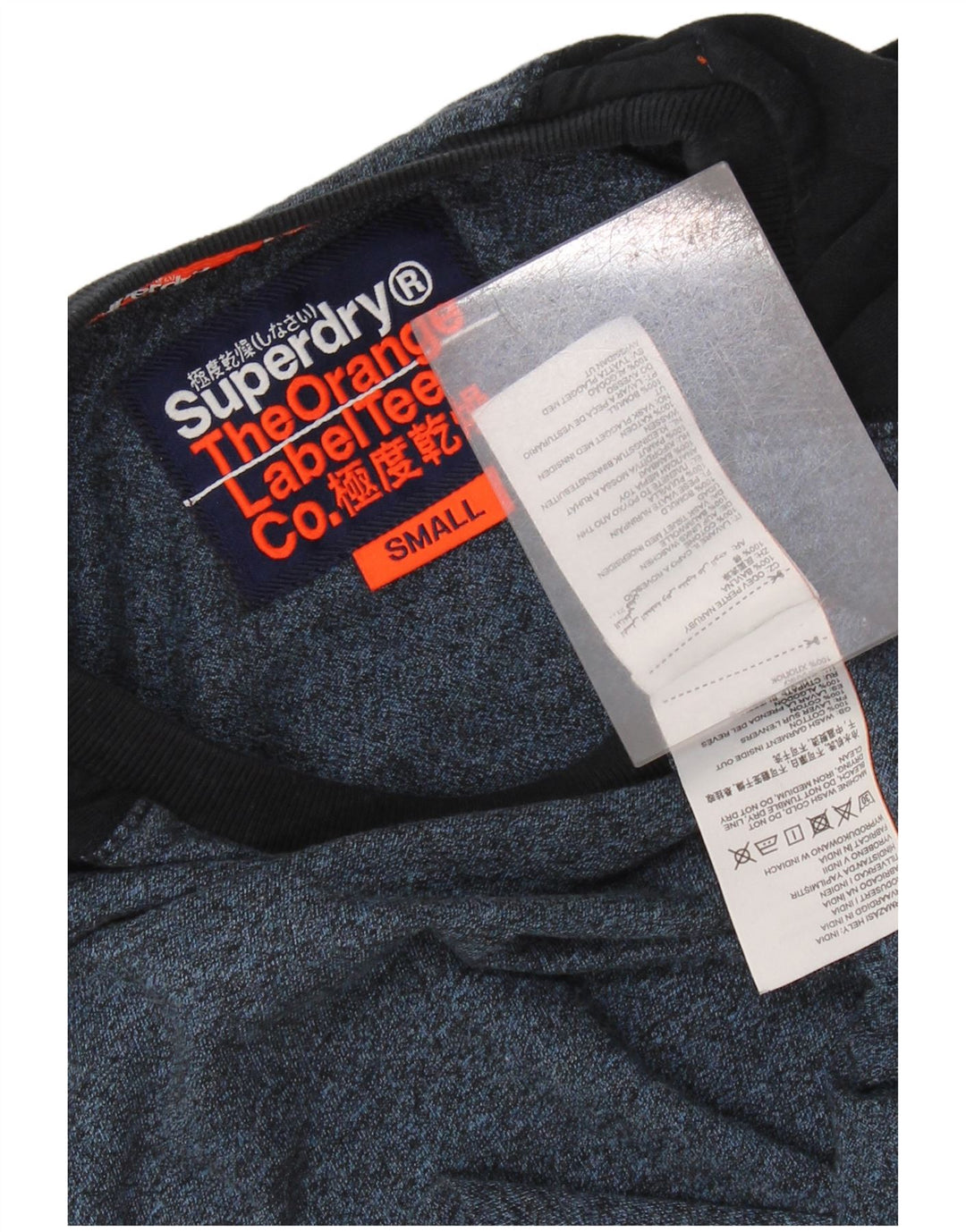 Superdry Homme T-Shirt Top Petit Bleu Marine Colourblock Cotton